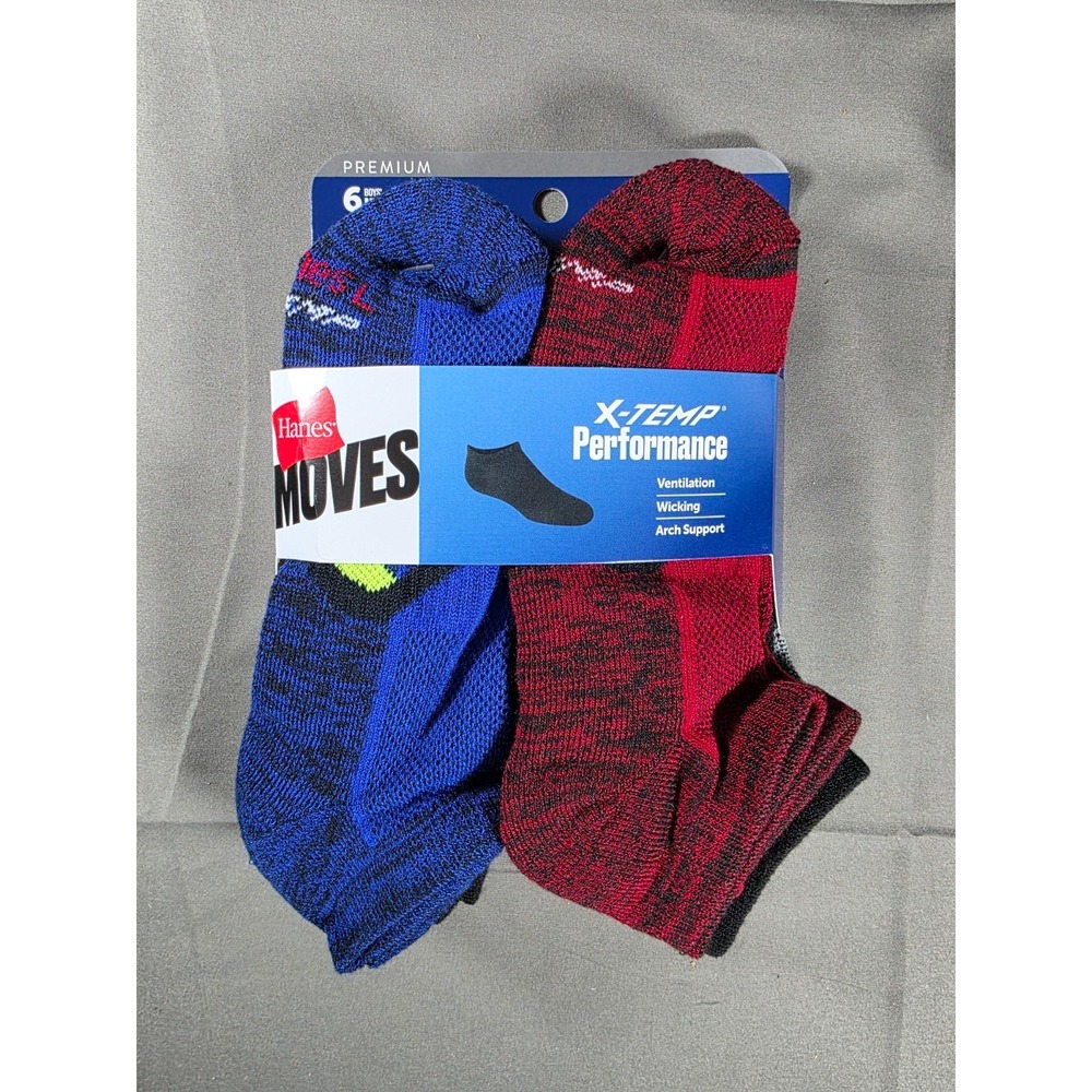 Hanes Moves Youth Boys' X-Temp Performance 6-Pack No‎ Show Socks Size 3-9